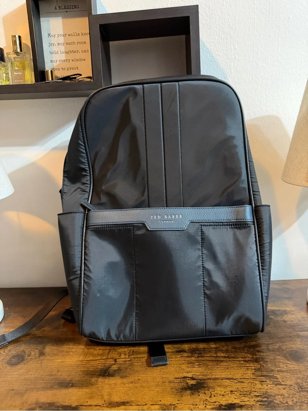 Ted Baker London Black Nylon Backpack with Front Pocket